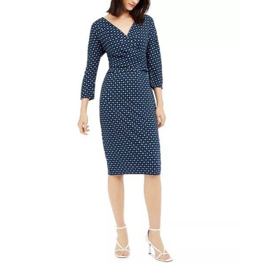 Weekend MaxMara Women's MEDIUM Estri Printed Wrap Dress Sheath Navy Geometric